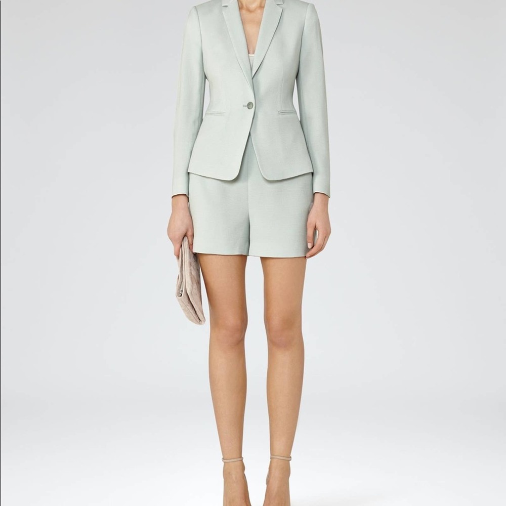 Reiss Greece Pastel Blue Blazer Jacket Single Breasted Single Button Front Sz 2